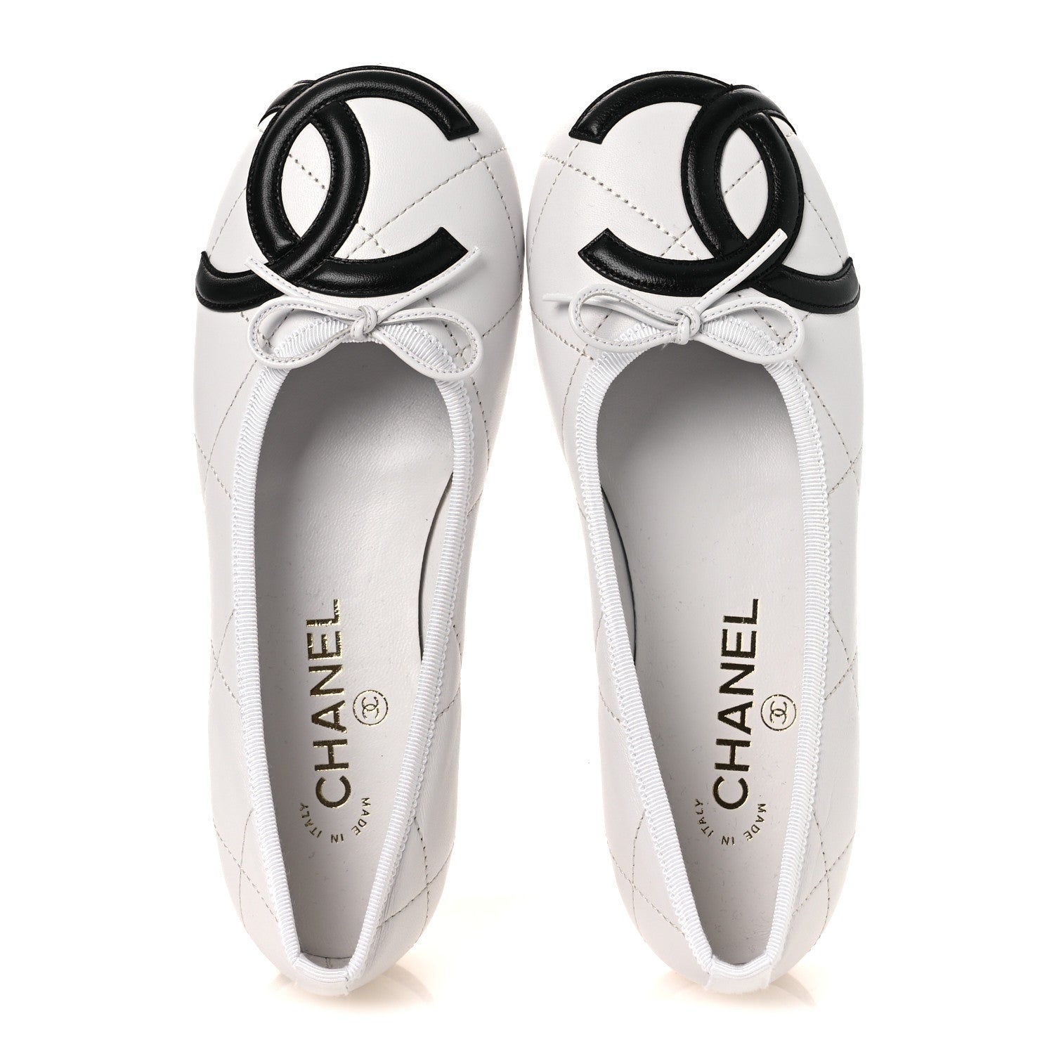 Chanel Lambskin Quilted CC Cambon Ballet Flats 36.5 Black White 2 of 11