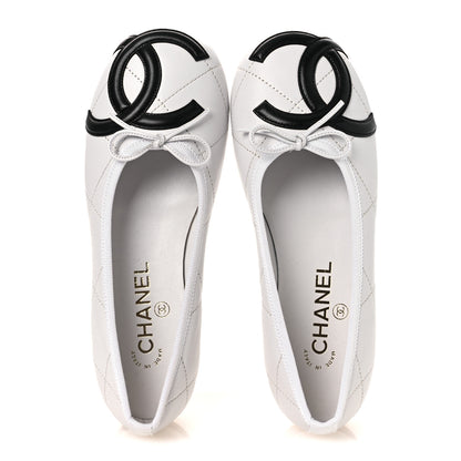 Chanel Lambskin Quilted CC Cambon Ballet Flats 36.5 Black White 2 of 11