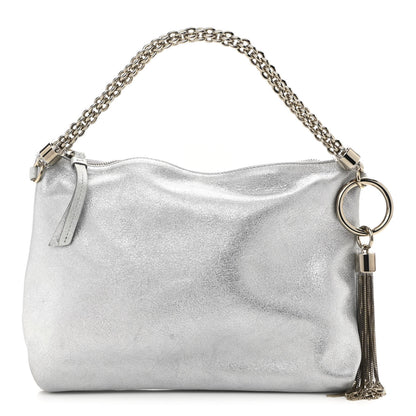 Chanel JIMMY CHOO Metallic Goatskin Callie Mea Tassel Shoulder Bag Silver 1 of 10