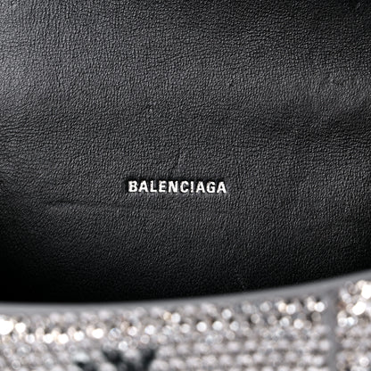 Balenciaga Strass Suede Allover Logo Hourglass Top Handle Bag XS with Chain Silver Black 6 of 10
