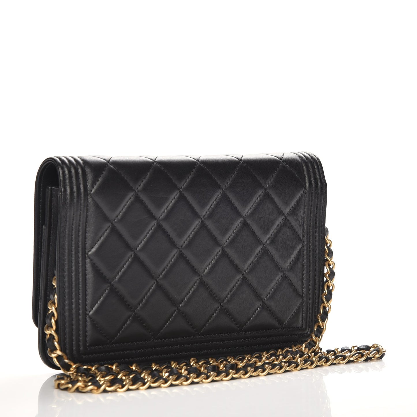 Lambskin Quilted Boy Wallet On Chain WOC Black