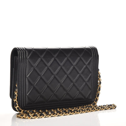 Chanel Lambskin Quilted Boy Wallet On Chain WOC Black 3 of 9