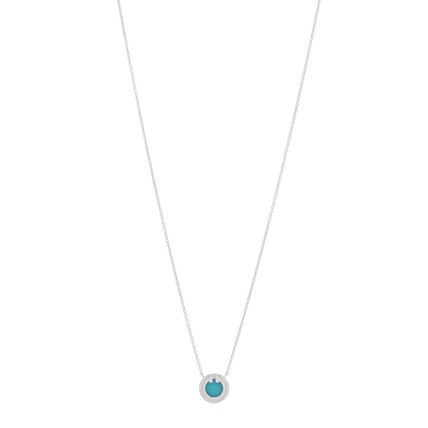 18K White Gold Turquoise T Circle Pendant Necklace