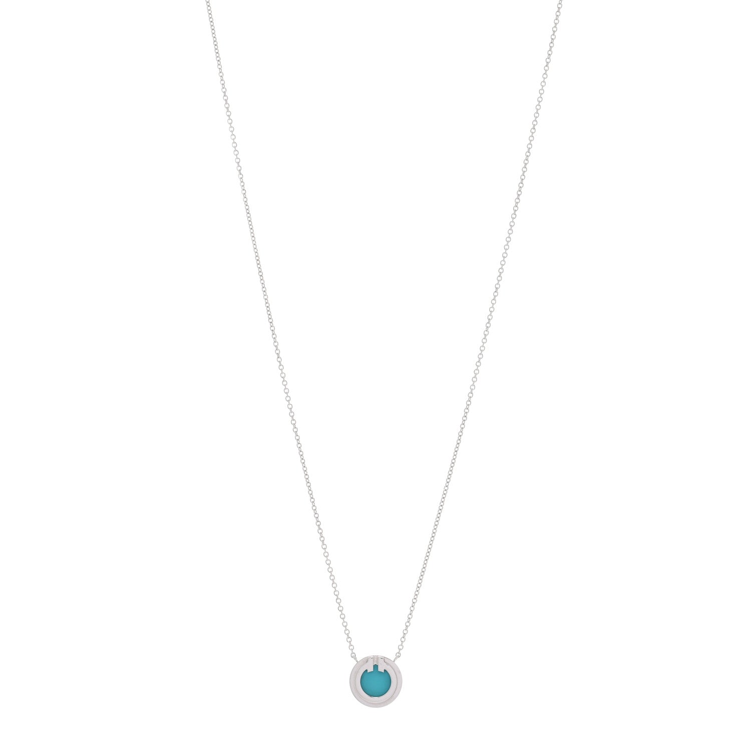 Tiffany 18K White Gold Turquoise T Circle Pendant Necklace 1 of 5