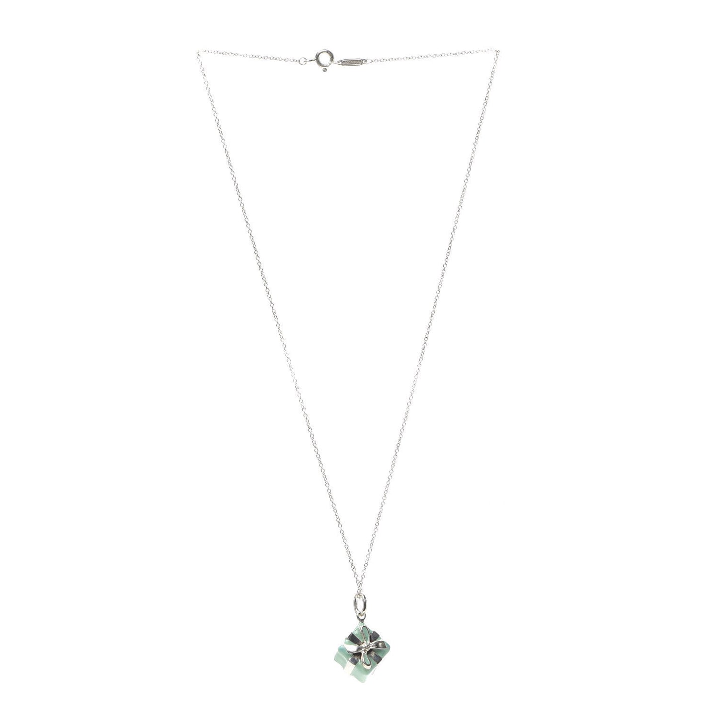 Sterling Silver Enamel Gift Box Charm Necklace Blue