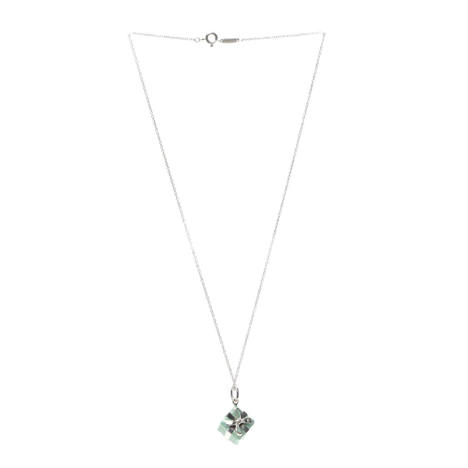 Tiffany Sterling Silver Enamel Gift Box Charm Necklace Blue 3 of 5