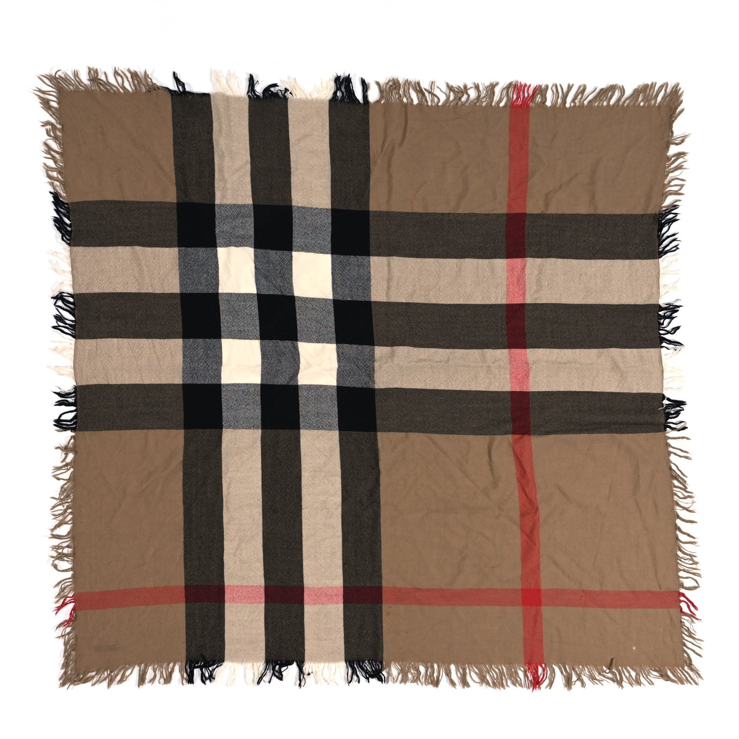 Merino Wool House Check Square Scarf Brown