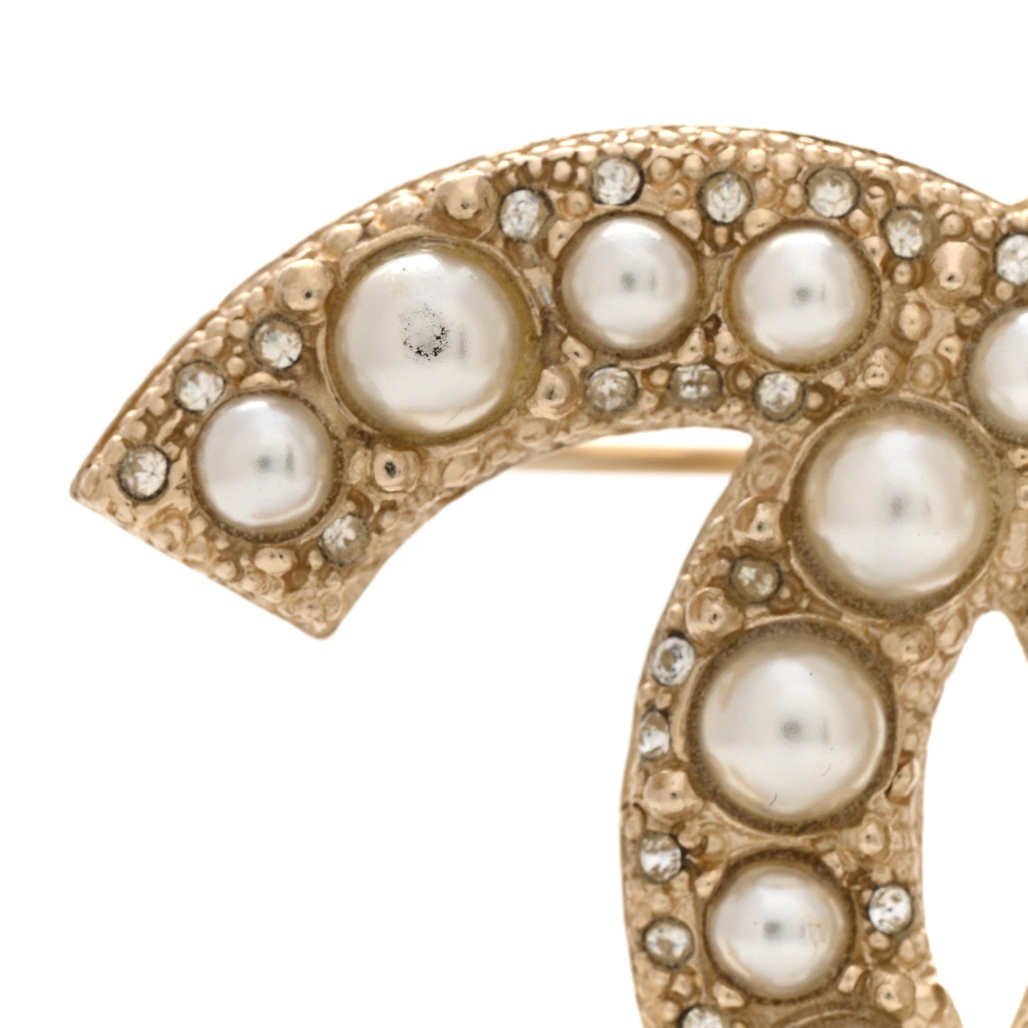 Chanel Metal Crystal Graduated Pearl CC Brooch Gold 5 of 5