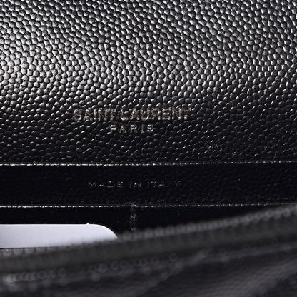 Saint Laurent Grain De Poudre Matelasse Chevron Monogram Envelope Chain Wallet Black 6 of 11