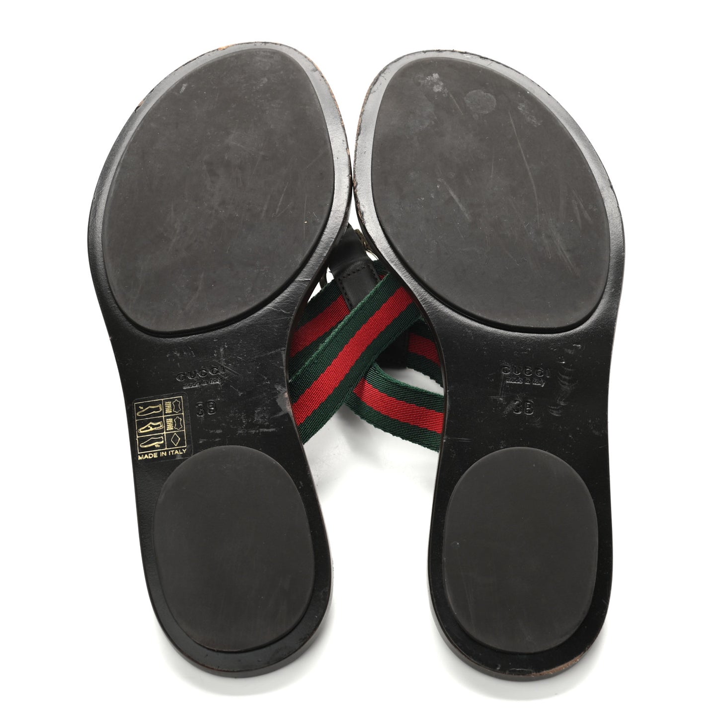 Nylon Guccissima Web Womens Thong Sandals 38 Green Red Cocoa