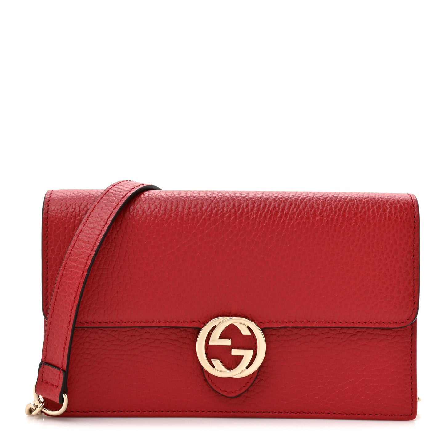 Dollar Calfskin Interlocking G Chain Wallet Red