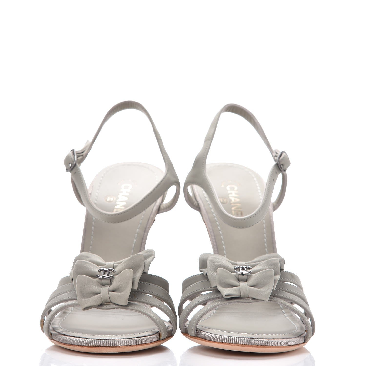 Chanel Lambskin Bow Sandals 36.5 Grey 2 of 8