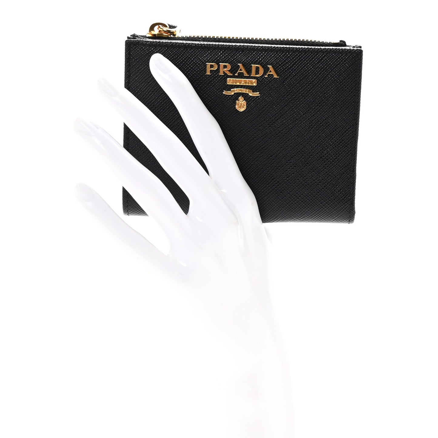 Saffiano Colour Metal Compact Wallet Black Hibiscus