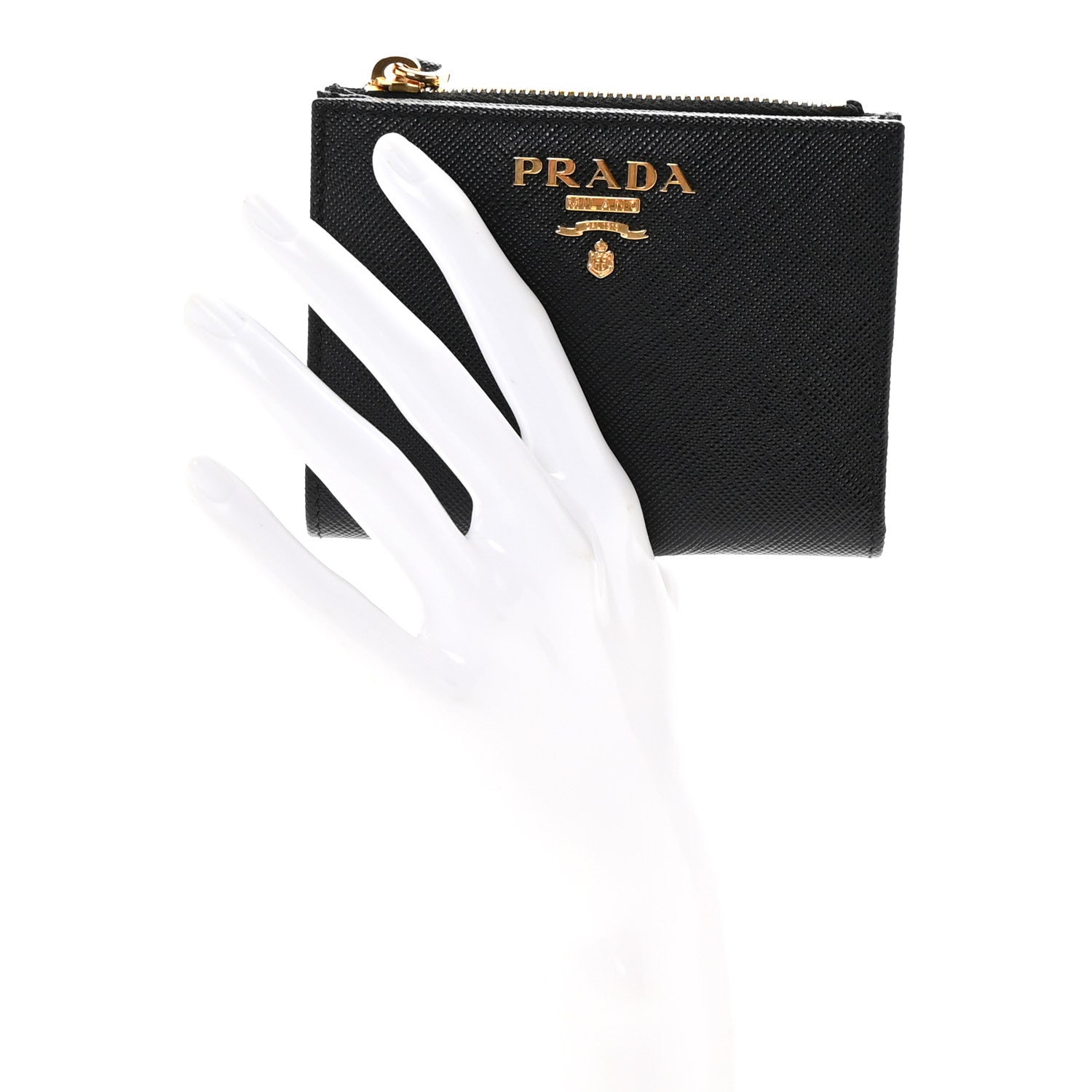 Prada Saffiano Colour Metal Compact Wallet Black Hibiscus 2 of 7
