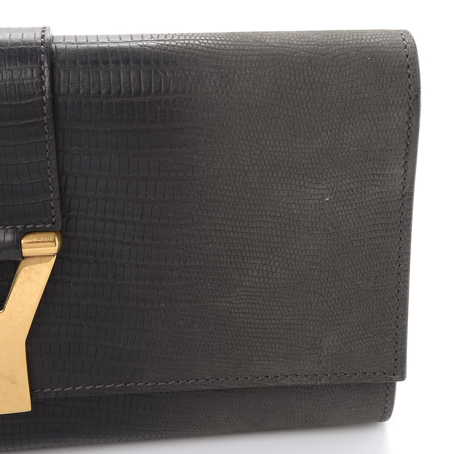 Lizard Calfskin Embossed Classic Y Clutch Black
