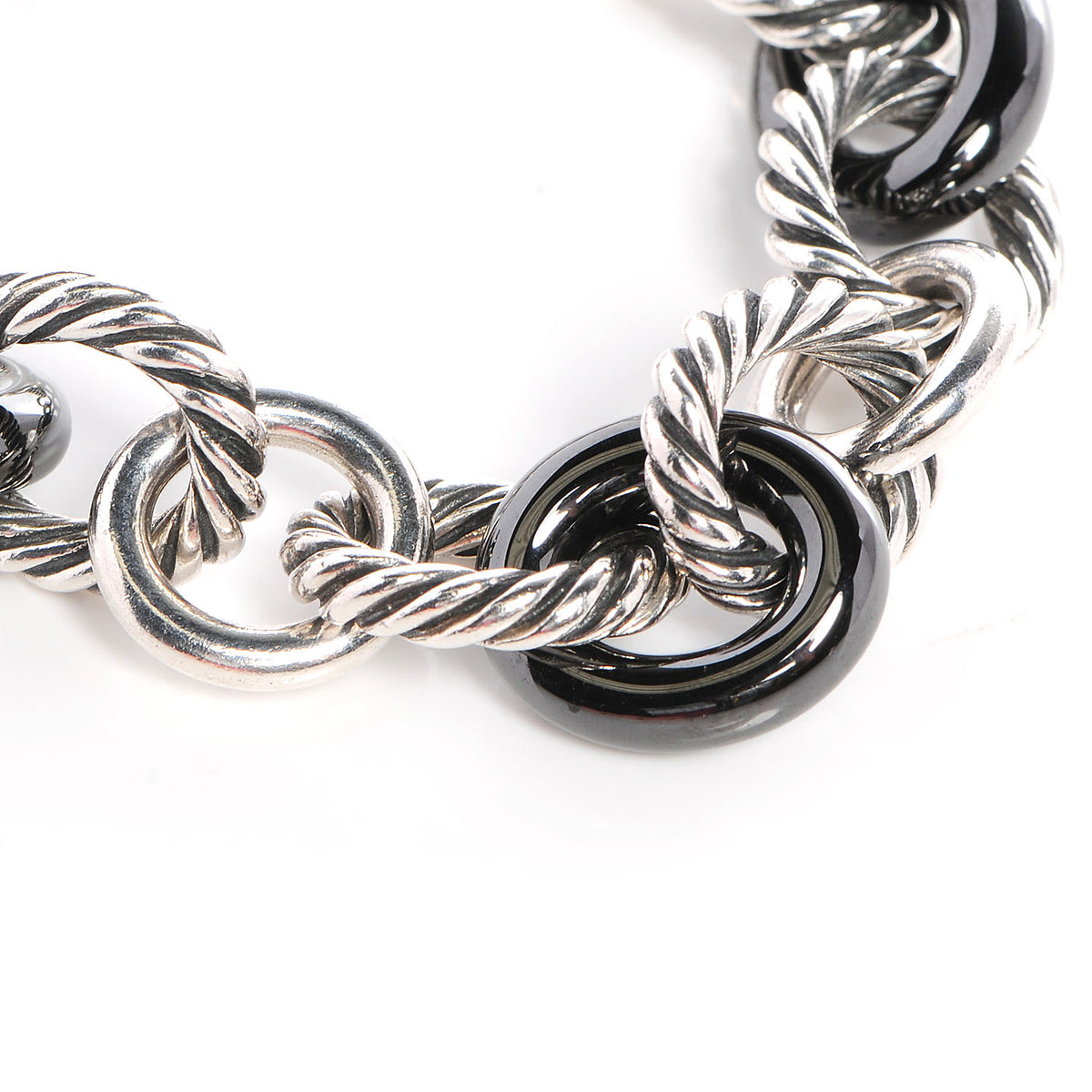 David Yurman Sterling Silver Ceramic 13mm Large Oval Link Bracelet Black 3 of 7