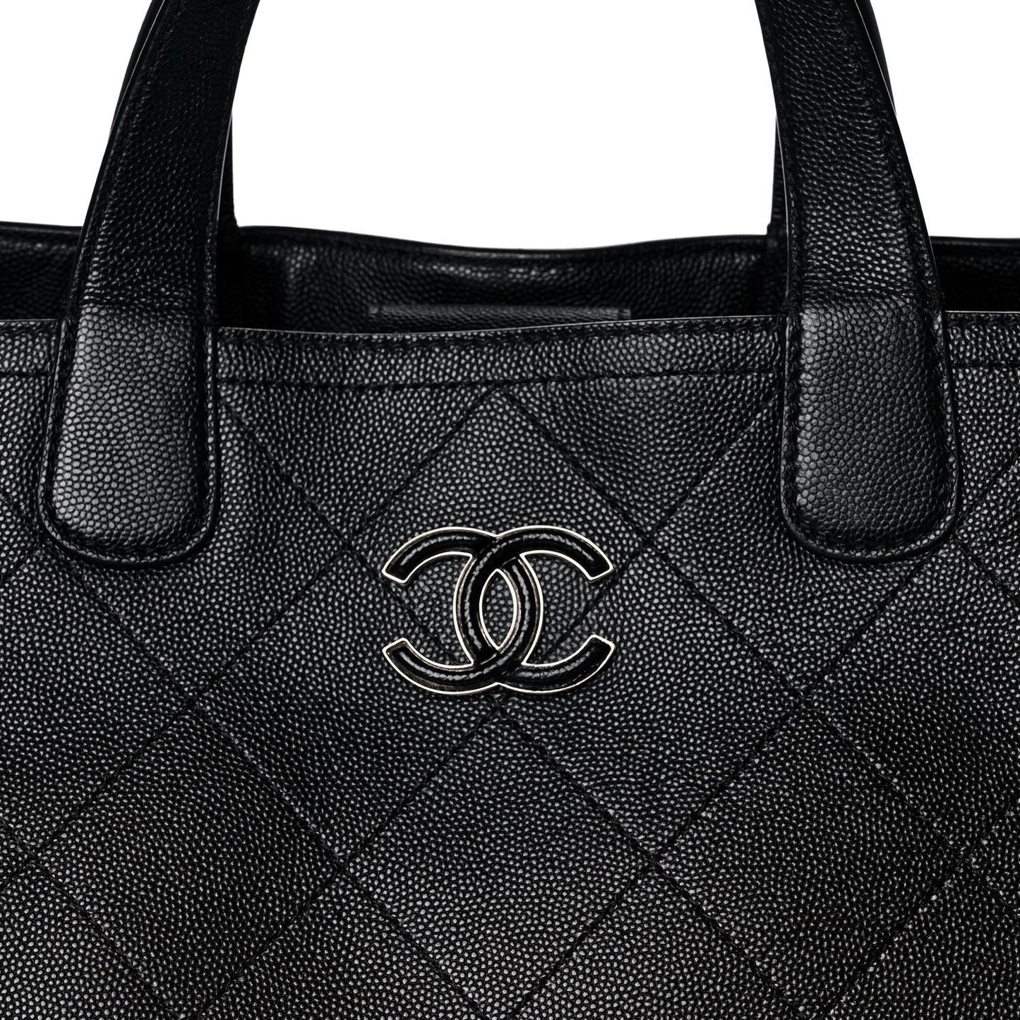Caviar Stitched Large Shopping Tote Black