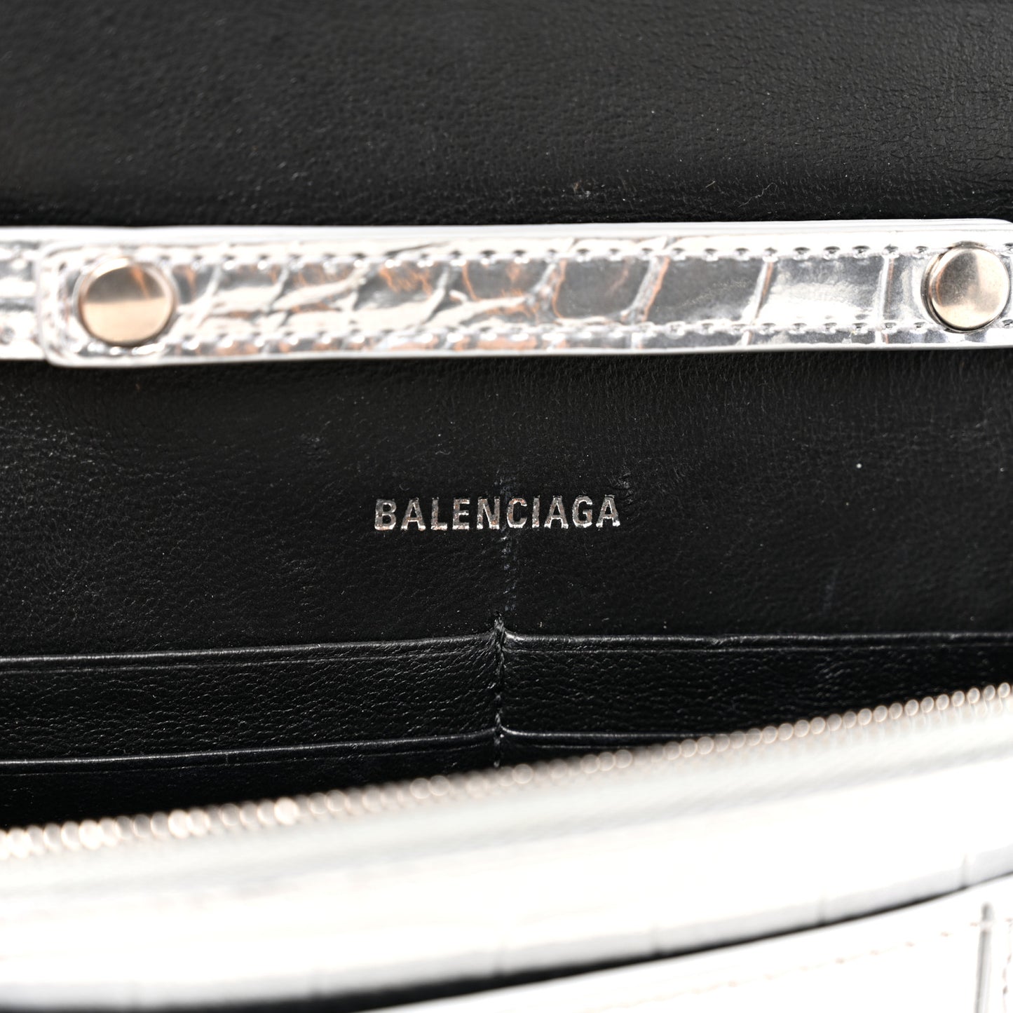 Metallic Calfskin Crocodile Embossed Hourglass Chain Bag Silver