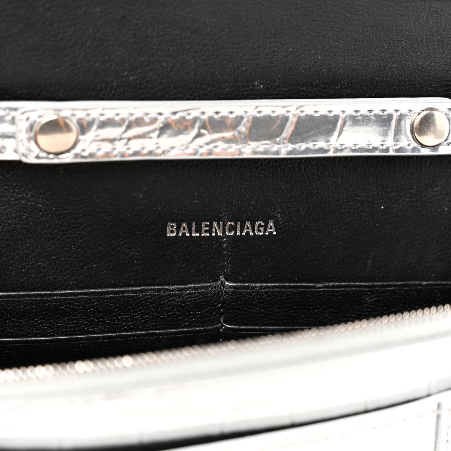 Balenciaga Metallic Calfskin Crocodile Embossed Hourglass Chain Bag Silver 6 of 10