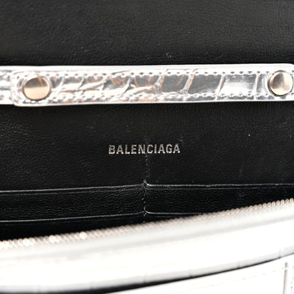 Balenciaga Metallic Calfskin Crocodile Embossed Hourglass Chain Bag Silver 6 of 10