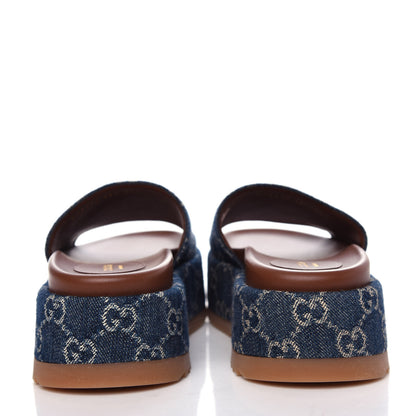 Gucci New Denim GG Monogram Angelina Platform 55mm Slide Sandals 36.5 Blue Tea 7 of 10
