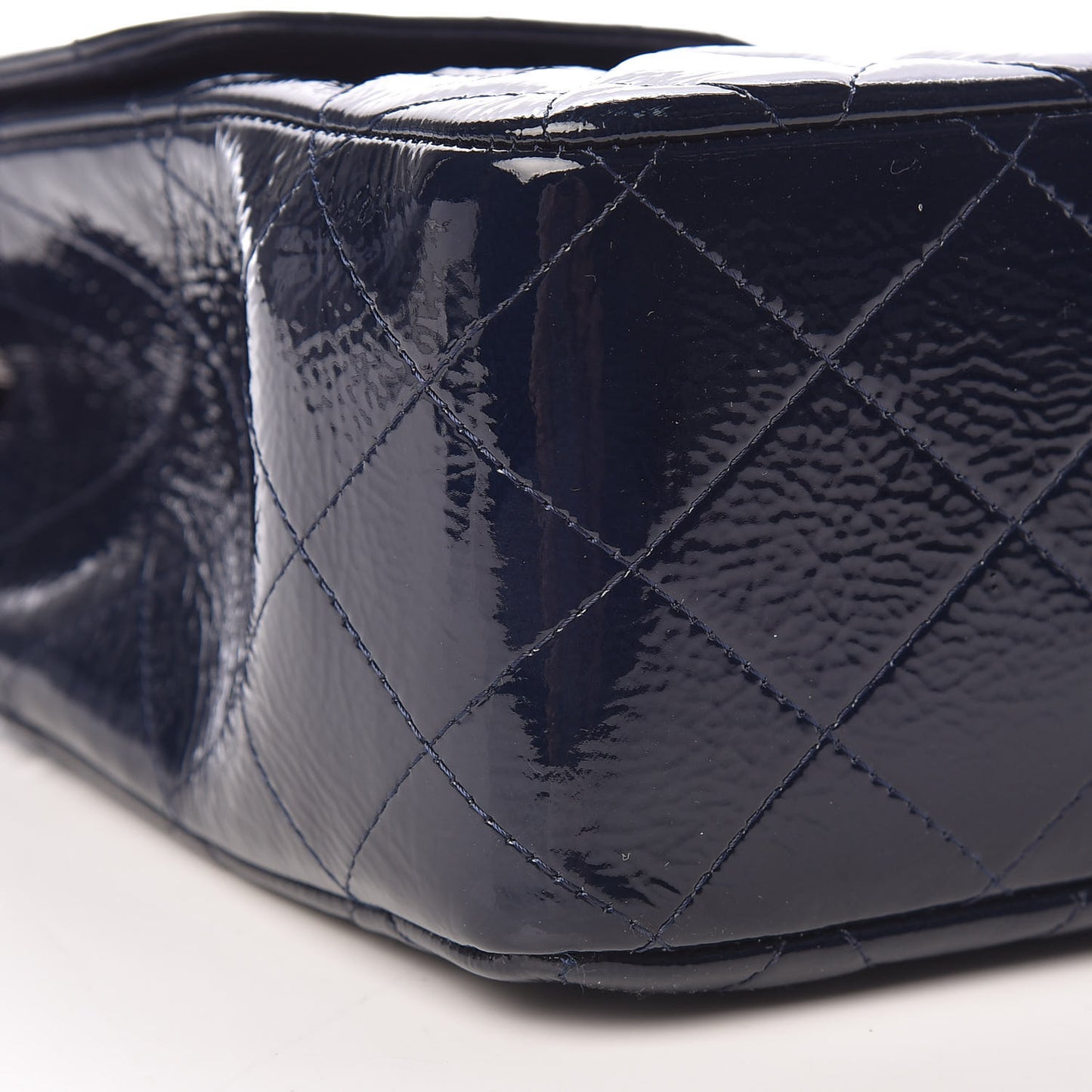 Distressed Patent Quilted Jumbo Single Flap Navy
