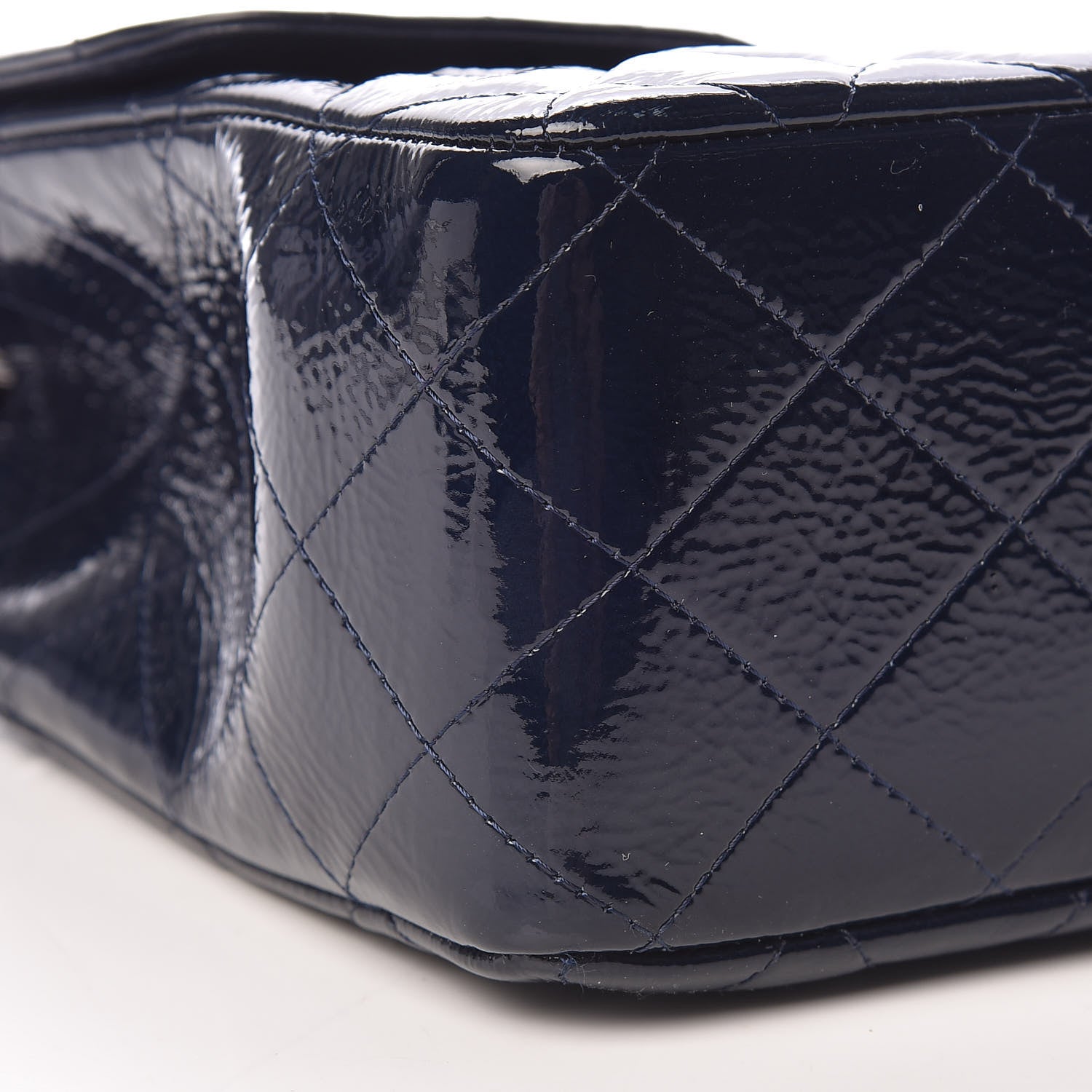 Chanel Distressed Patent Quilted Jumbo Single Flap Navy 9 of 15
