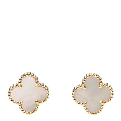 Van Cleef & Arpels 18K Yellow Gold Mother of Pearl Vintage Alhambra Earrings 1 of 6