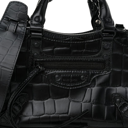 Balenciaga Semi Shiny Calfskin Crocodile Embossed Neo Classic Black Hardware Mini City Black 7 of 9