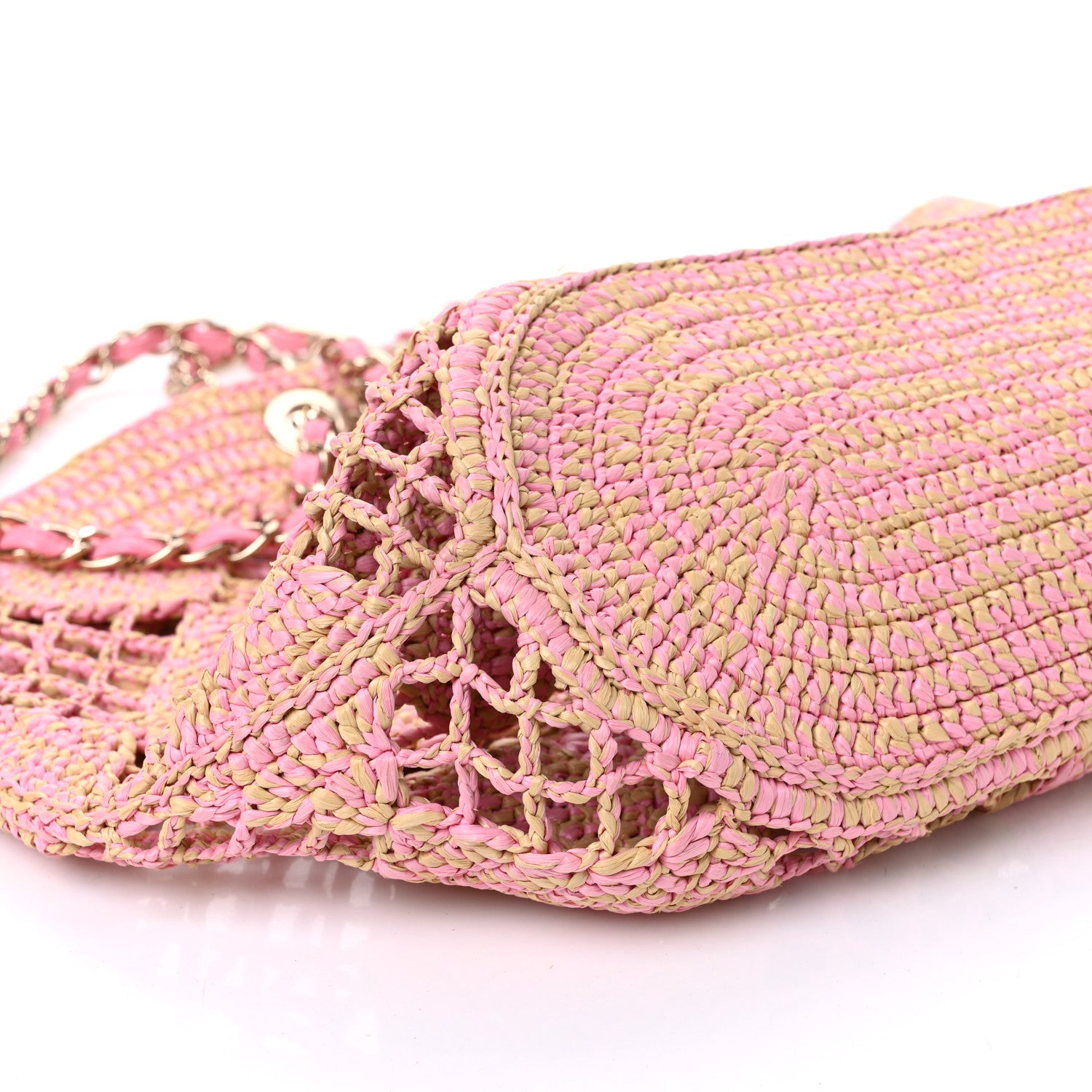 Chanel Raffia Effect Braided Large Shopping Bag Beige Pink 10 of 11