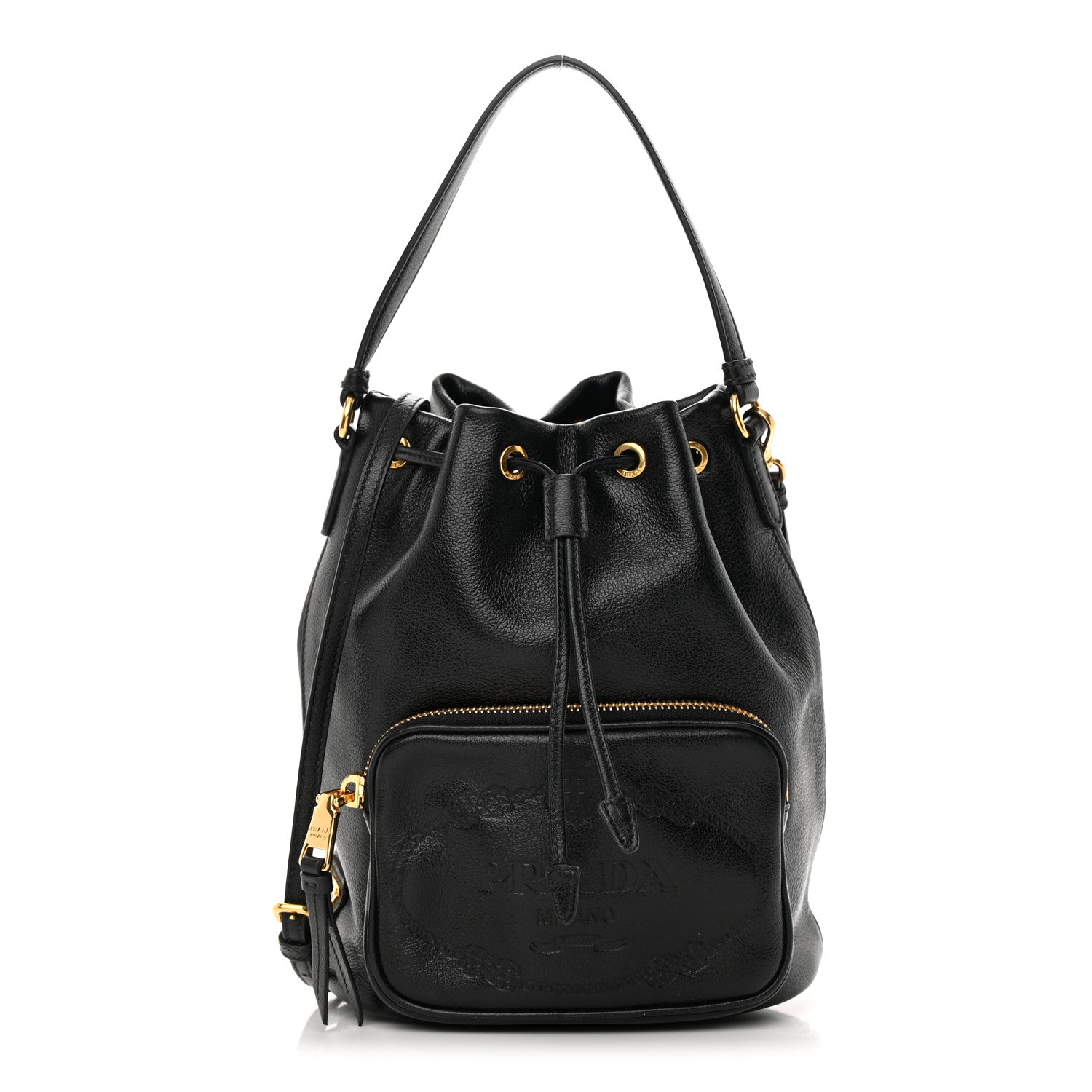 Prada Glace Calfskin Embossed Secchiello Bucket Bag Black 1 of 13