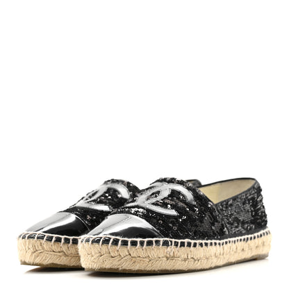 Chanel Patent Sequin CC Espadrilles 39 Black 4 of 10
