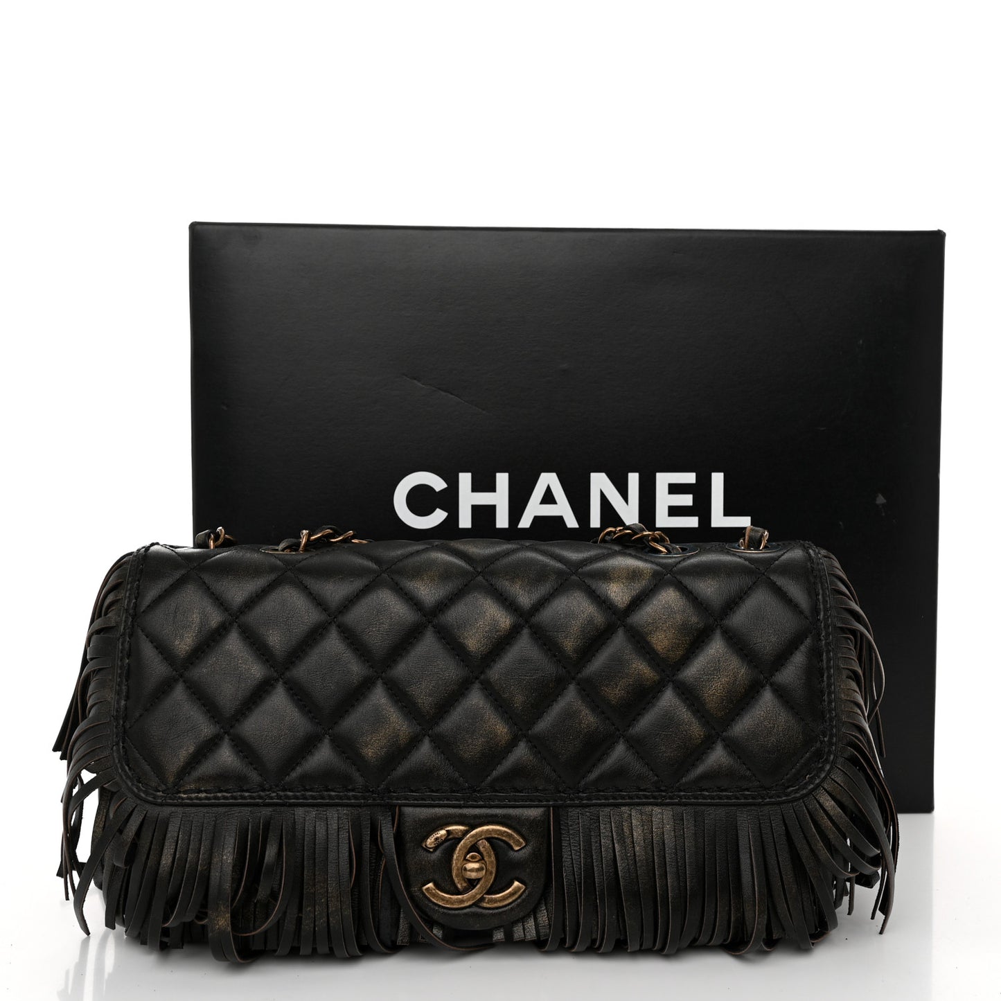 Metallic Calfskin Quilted Large Into The Fringe Flap Black