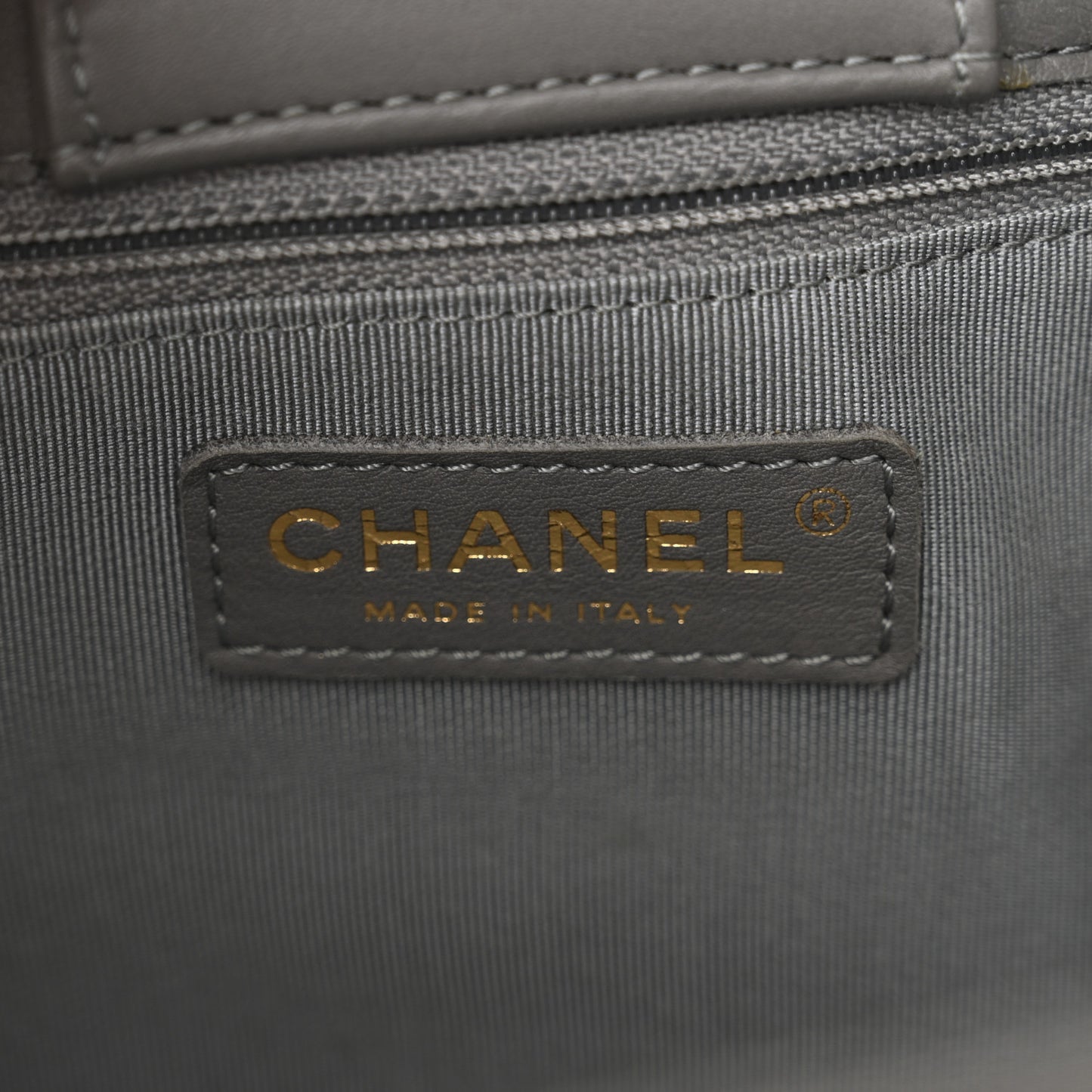 Calfskin Chevron Quilted Statement Shopping Tote Grey