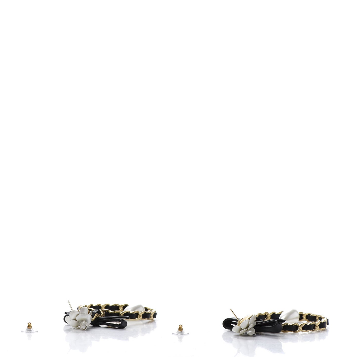 Calfskin Metal Pearl 90’s Camellia CC Hoop Earrings Gold Black