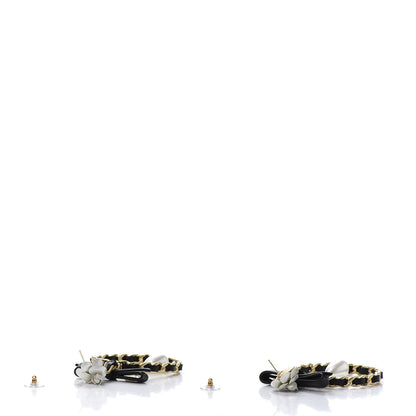 Chanel Calfskin Metal Pearl 90’s Camellia CC Hoop Earrings Gold Black 4 of 5