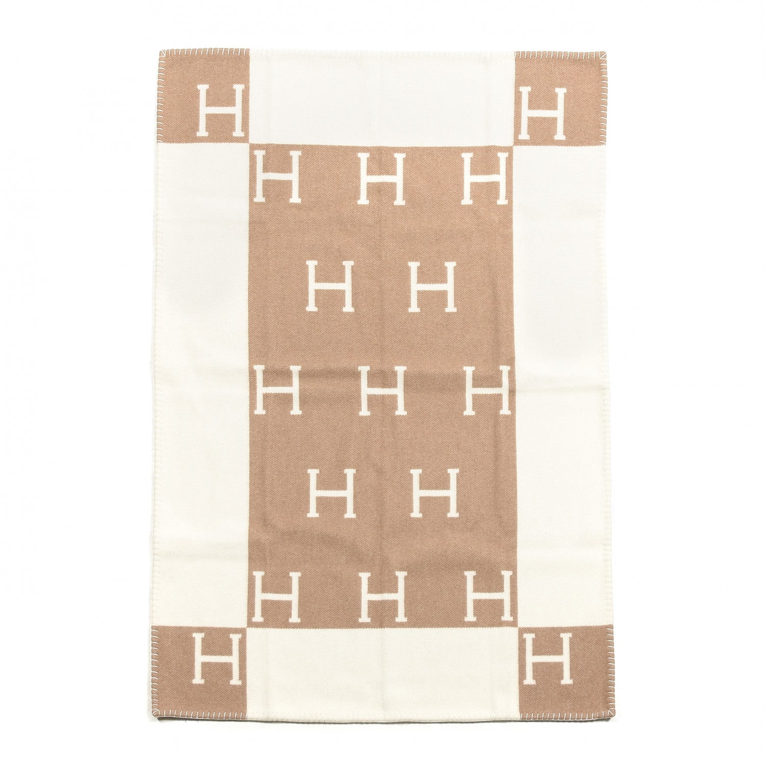 Hermes Wool Cashmere Avalon Baby Blanket Noisette Moyen White 1 of 4