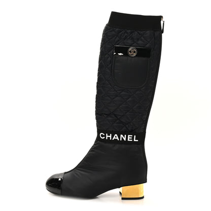 Chanel Mixed Fibers Lambskin Patent Calfskin Convertible High Boots 38.5 Black 1 of 7