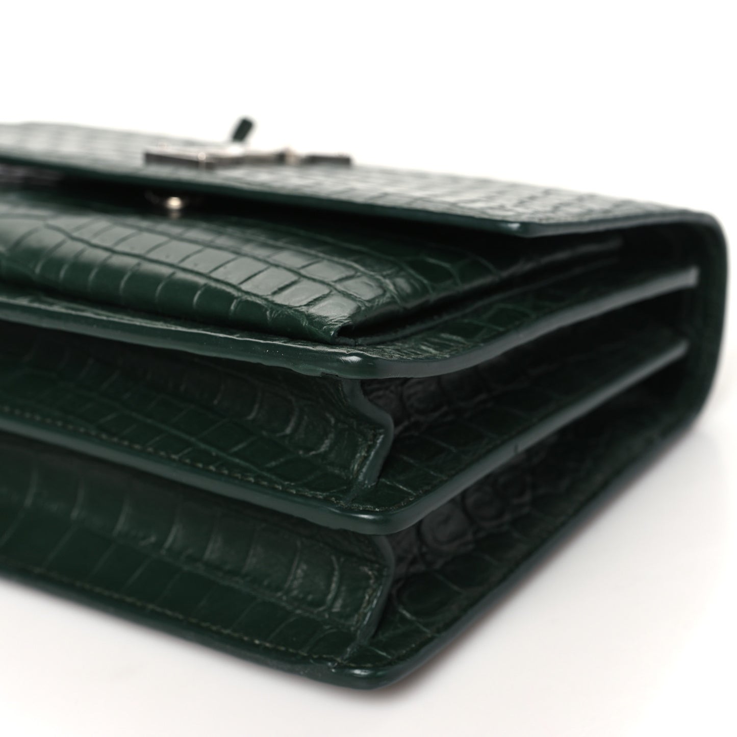 Calfskin Crocodile Embossed Medium Monogram Sunset Dark Green