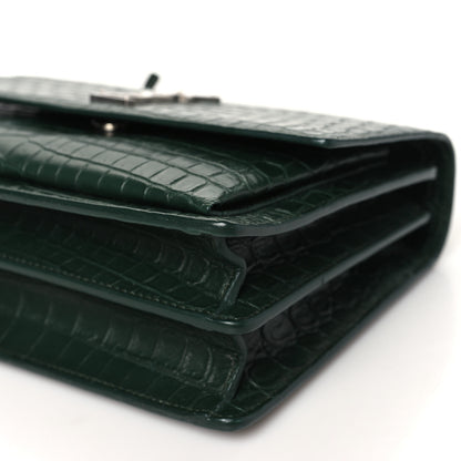 Saint Laurent Calfskin Crocodile Embossed Medium Monogram Sunset Dark Green 9 of 9