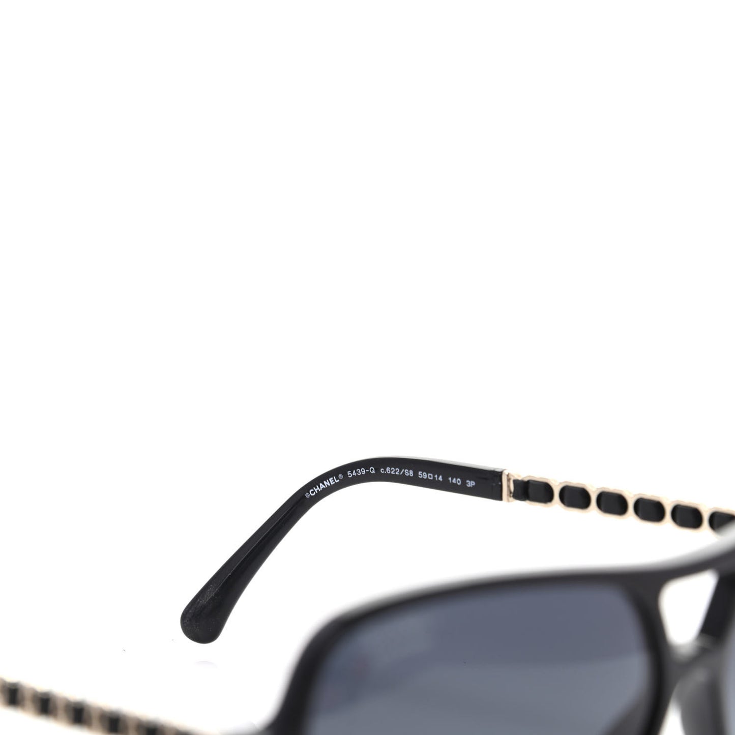 Metal Calfskin CC Chain Polarized Pilot Sunglasses 5439-Q Black