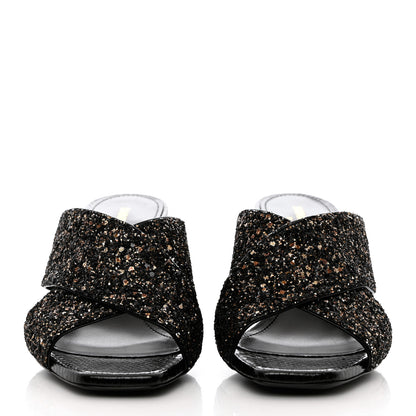 Saint Laurent Glitter LouLou 70 Mule Sandals 35 Black Gold 2 of 10