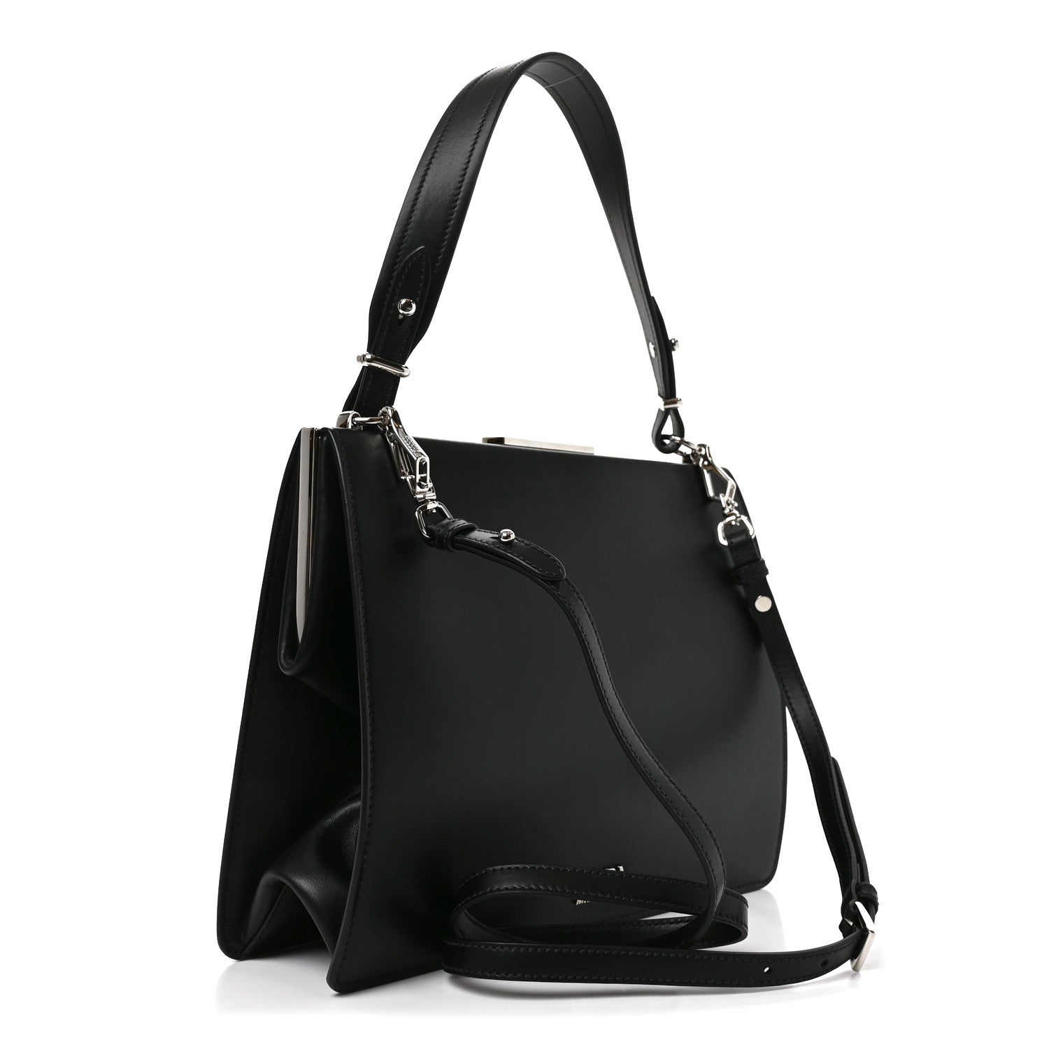 Prada City Calfskin Palm Tree Print Light Frame Bag Black Mare 3 of 9