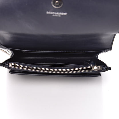 Saint Laurent Calfskin Crocodile Embossed Monogram Sunset Chain Wallet Navy 5 of 13