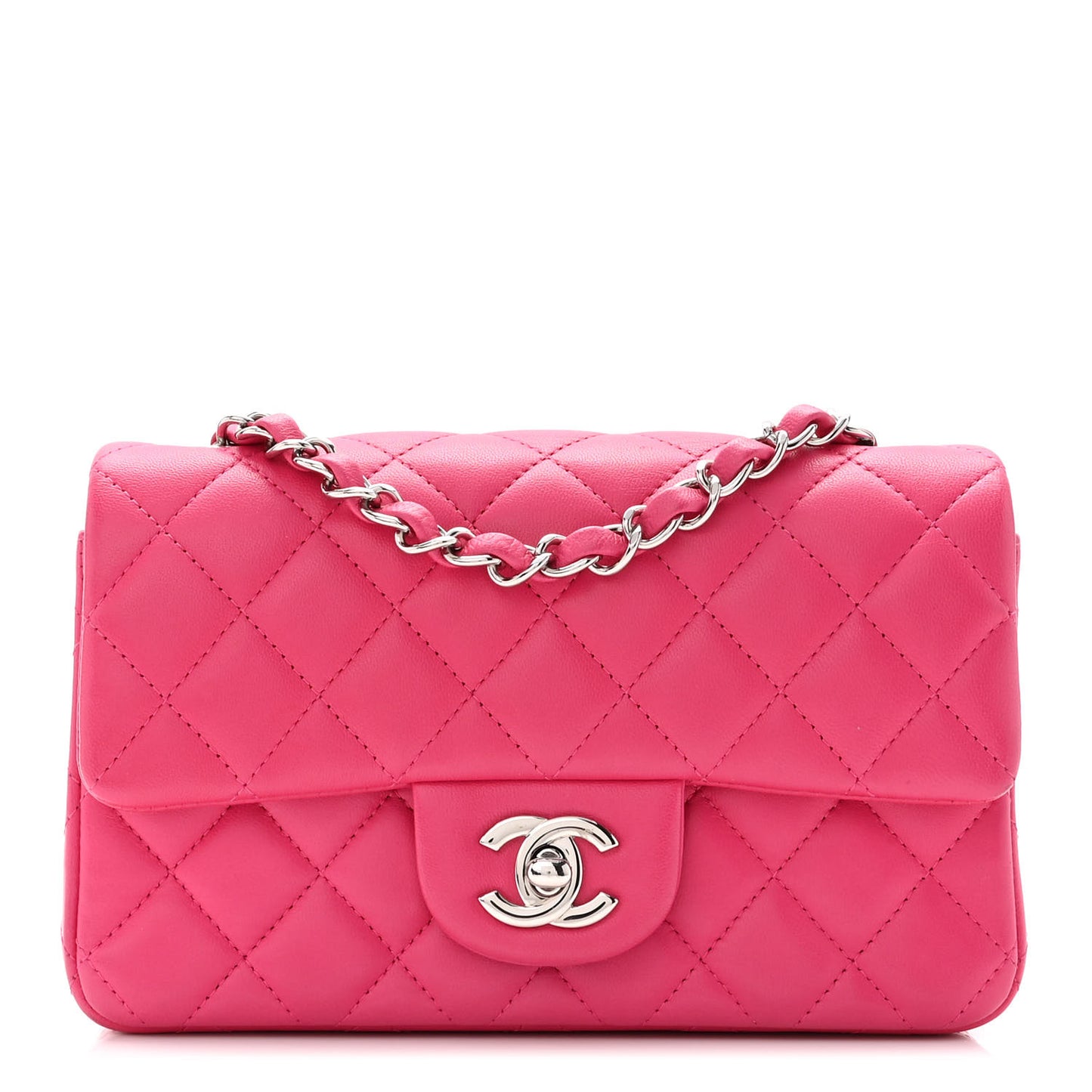 Lambskin Quilted Mini Rectangular Flap Fuchsia