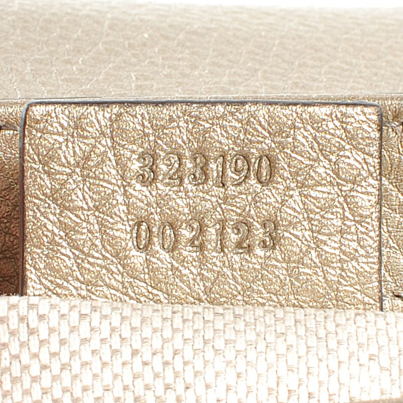Metallic Pebbled Calfskin Small Soho Flap Crossbody Golden Beige