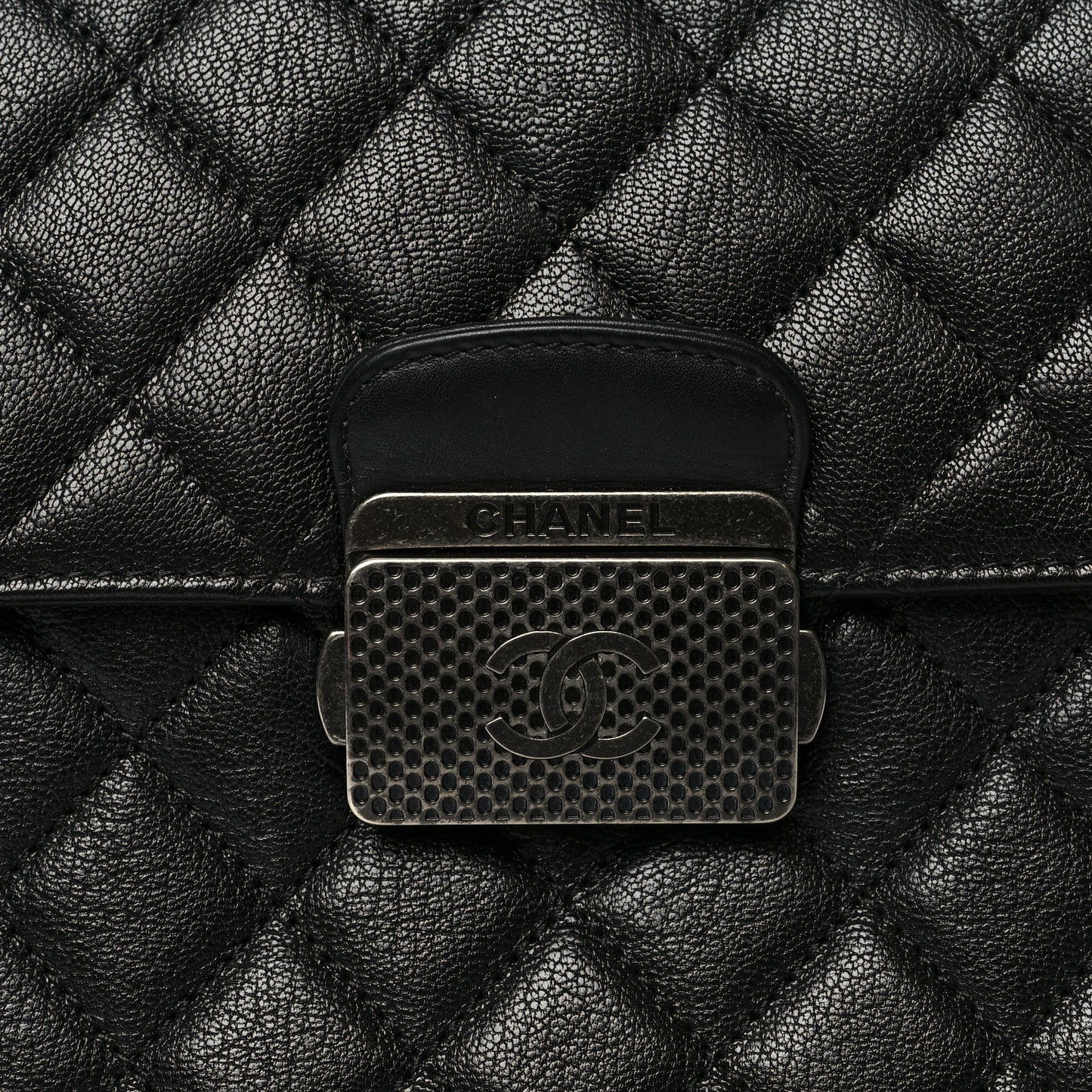 Goatskin Quilted Small CC University Shopping Tote Black
