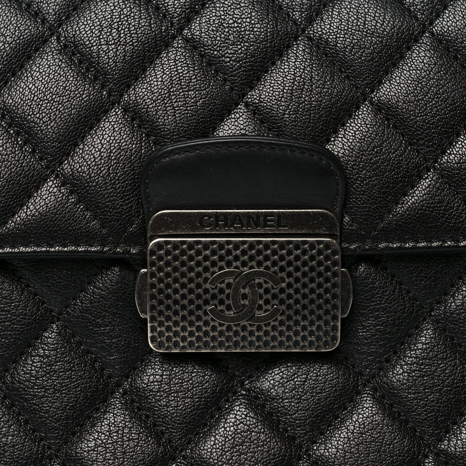 Chanel Goatskin Quilted Small CC University Shopping Tote Black 7 of 10