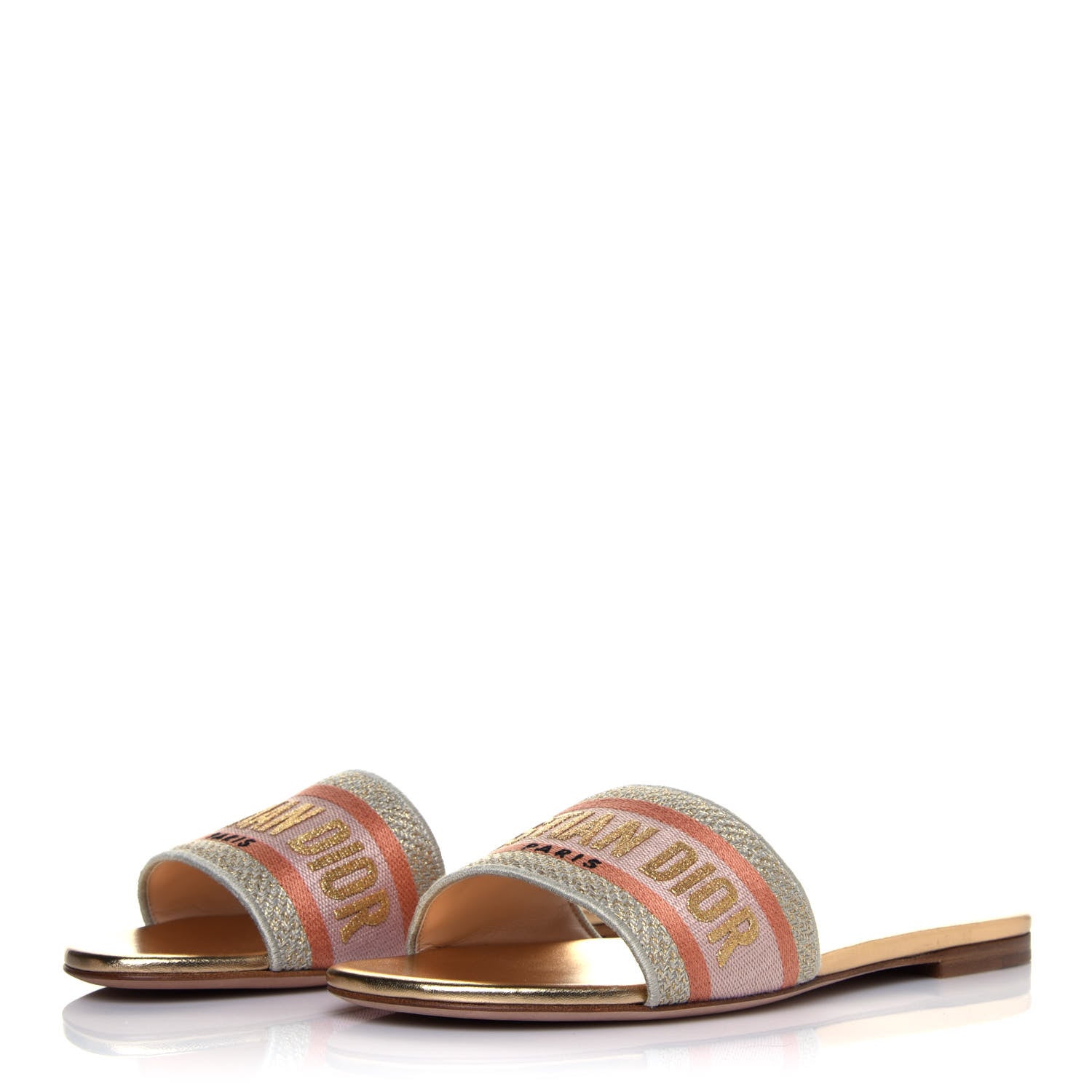 Christian Dior Canvas Lurex Embroidered Dway Flat Slide Sandals 38 Platinum 5 of 16
