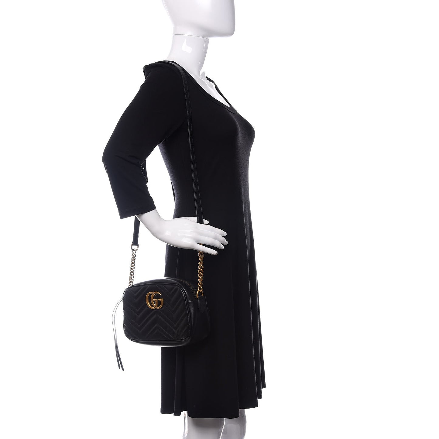 Calfskin Matelasse Small GG Marmont Chain Shoulder Bag Black